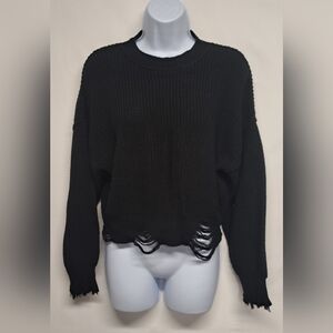 Forever 21 S Black Long Drop Sleeve Oversized Cropped Sweater Distressed